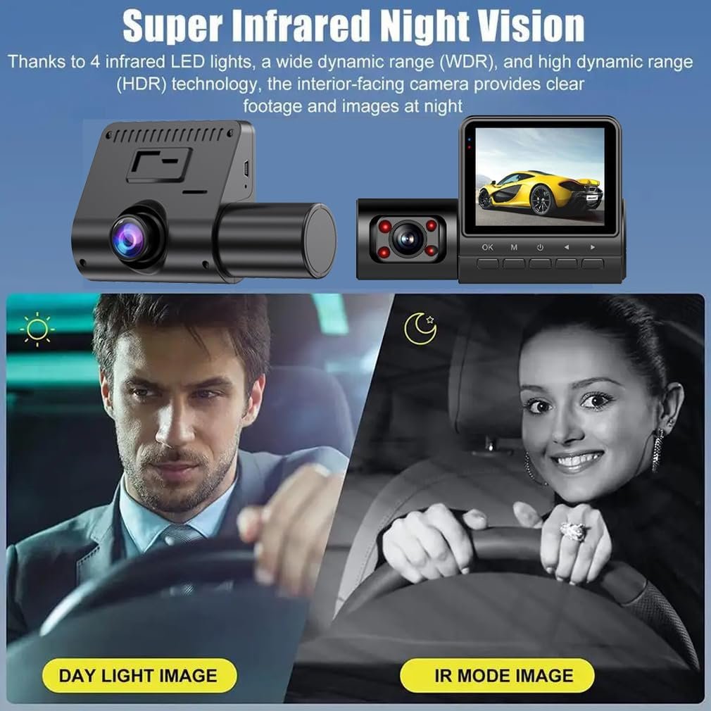 Dashcam 3 Canaux 1080P Full HD Vision Nocturne - Sécurité Auto Algérie