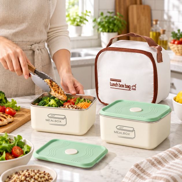 Ensemble de 2 boîtes à lunch en inox avec sac isotherme – Gardez vos repas frais
