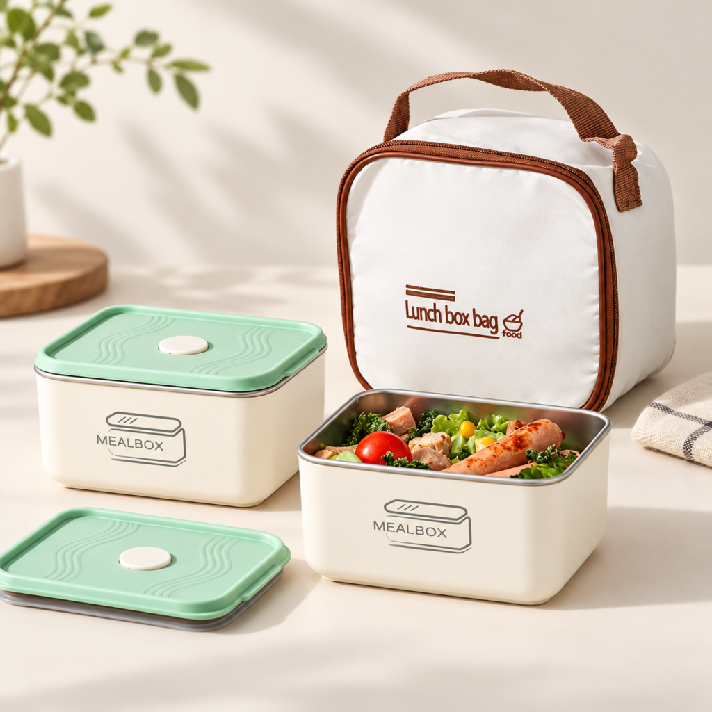 Ensemble de 2 boîtes à lunch en inox avec sac isotherme – Gardez vos repas frais