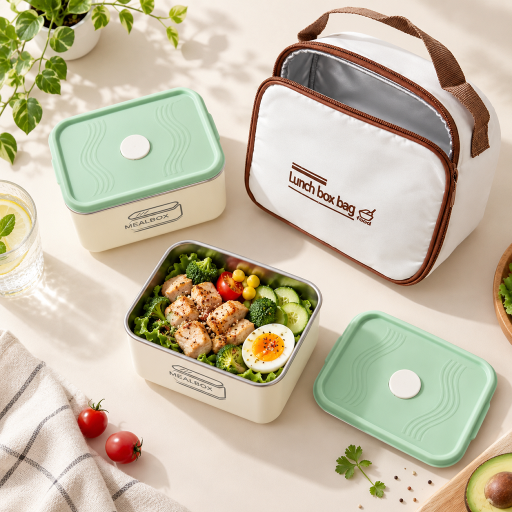 Ensemble de 2 boîtes à lunch en inox avec sac isotherme – Gardez vos repas frais