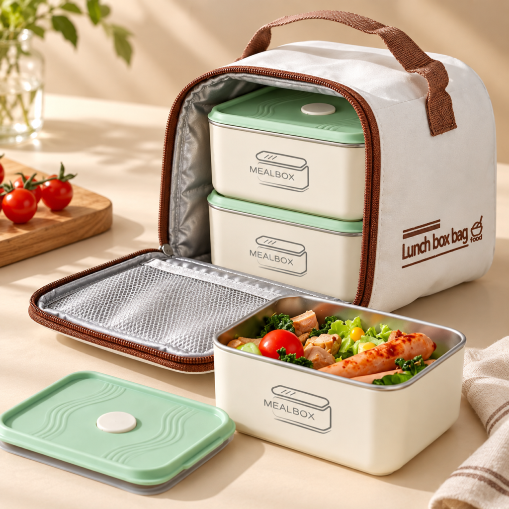 Ensemble de 2 boîtes à lunch en inox avec sac isotherme – Gardez vos repas frais