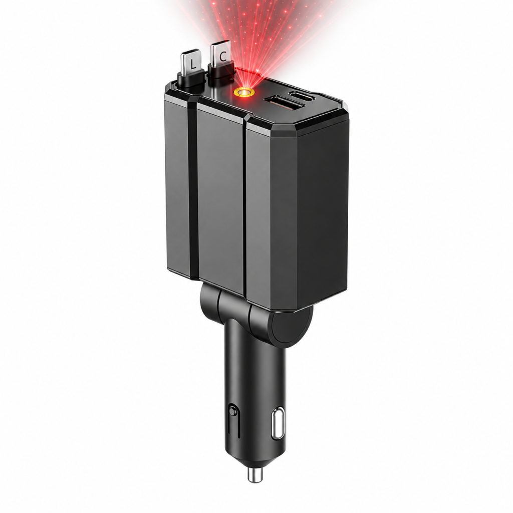 Chargeur Voiture 120W 5-en-1 avec Câbles Rétractables et Étoiles