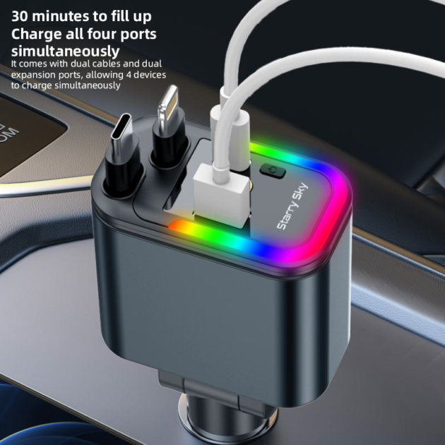 Chargeur Voiture 120W 4-en-1 Rétractable - Recharge Multiple