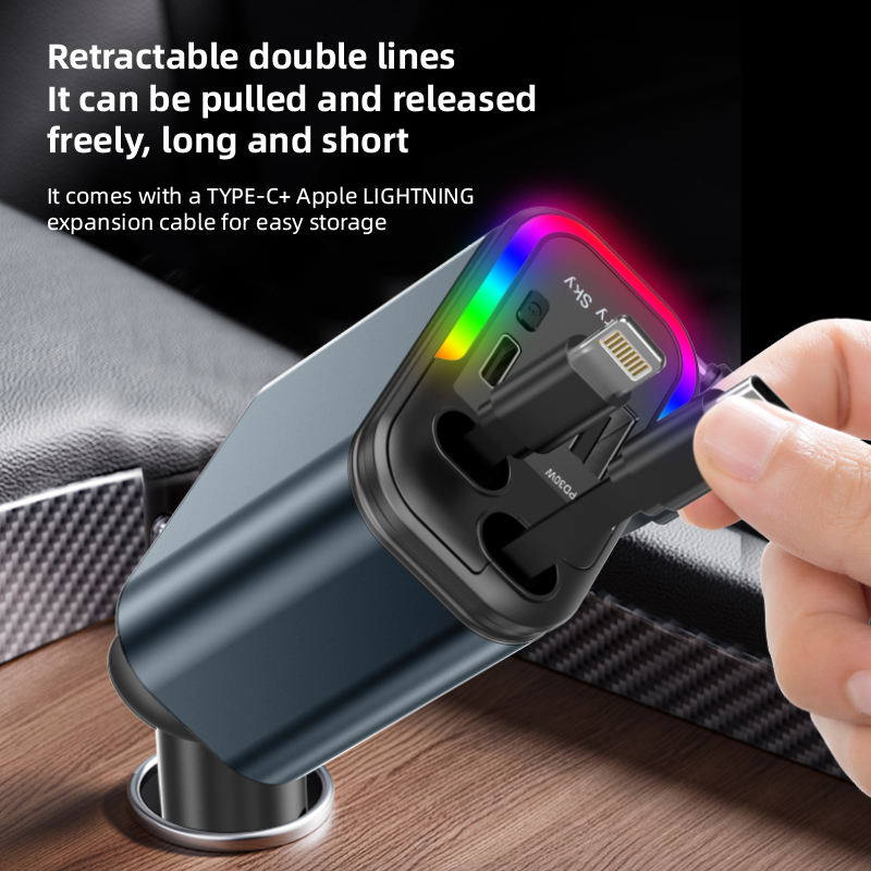 Chargeur Voiture 120W 4-en-1 Rétractable - Recharge Multiple