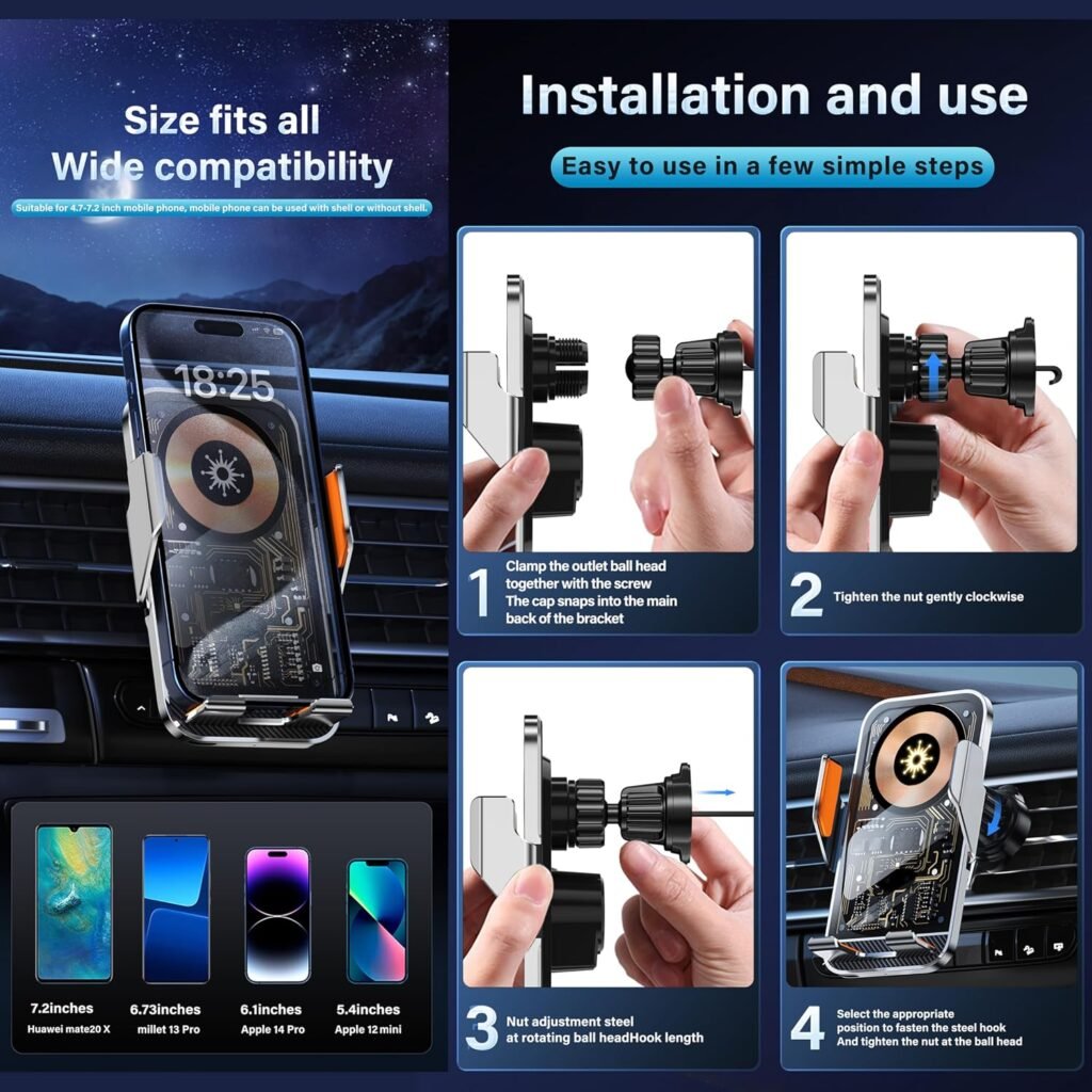 Support Téléphone Voiture Chargeur Sans Fil 15W C10