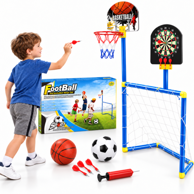 Kit Jeux Sportifs 3 en 1 : Foot, Basket, Fléchettes