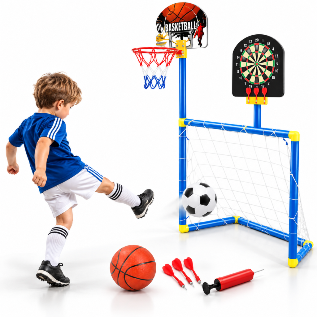 Kit Jeux Sportifs 3 en 1 : Foot, Basket, Fléchettes