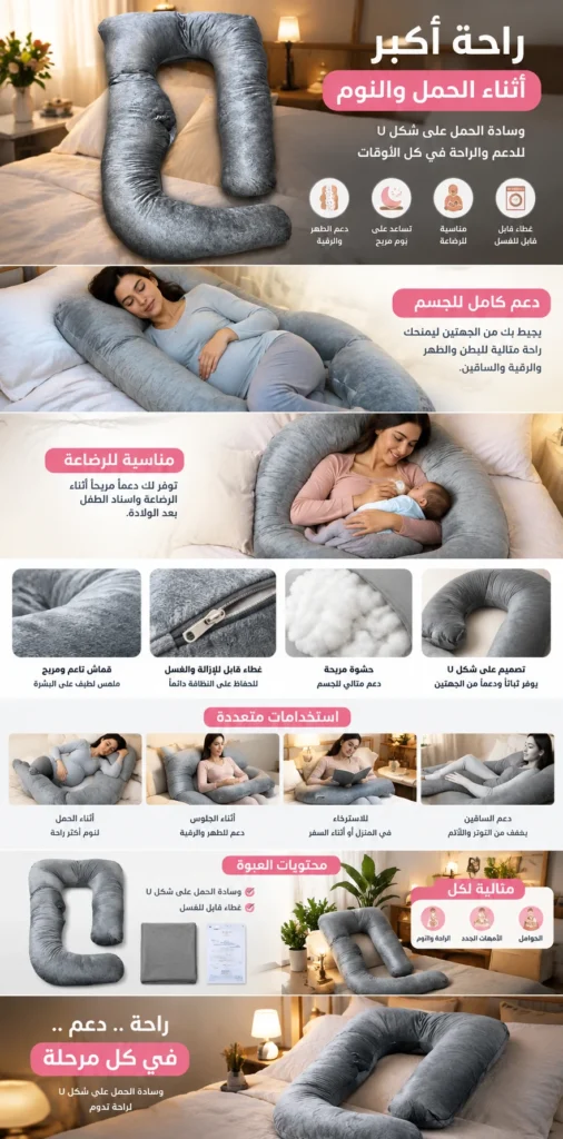 Coussin de Grossesse U - Oreiller Maternité Allaitement Housse Lavable Gris