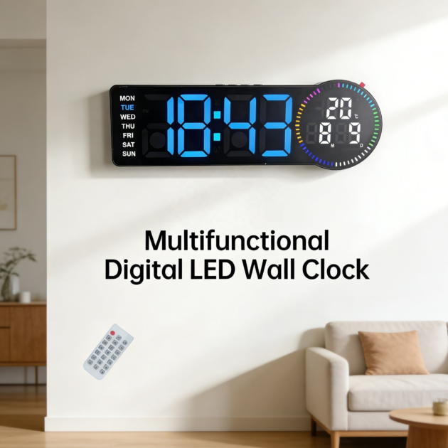 Horloge Murale Numérique LED RGB — Affiche Temps, Date et Température