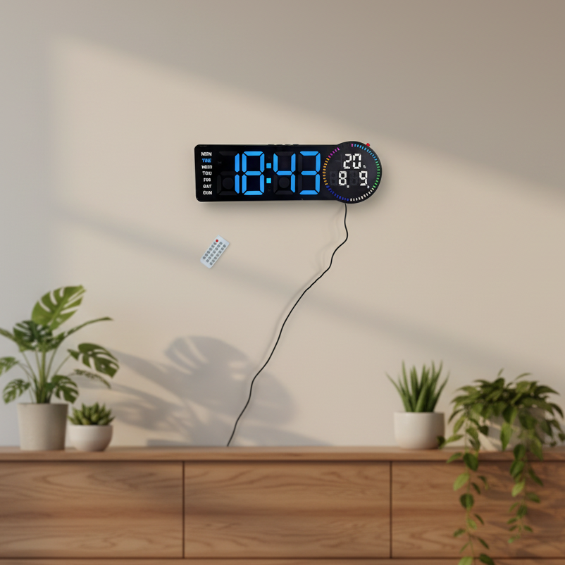 Horloge Murale Numérique LED RGB — Affiche Temps, Date et Température
