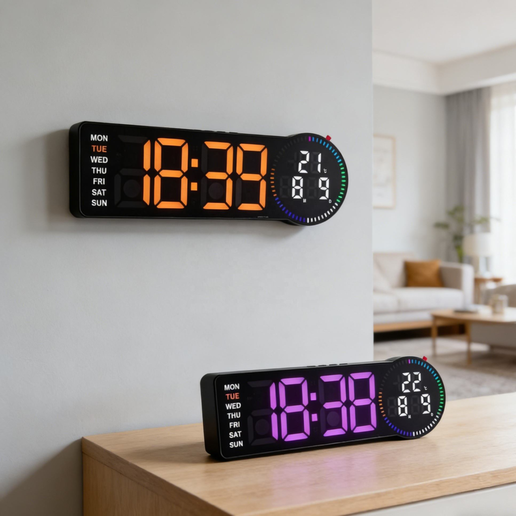 Horloge Murale Numérique LED RGB — Affiche Temps, Date et Température
