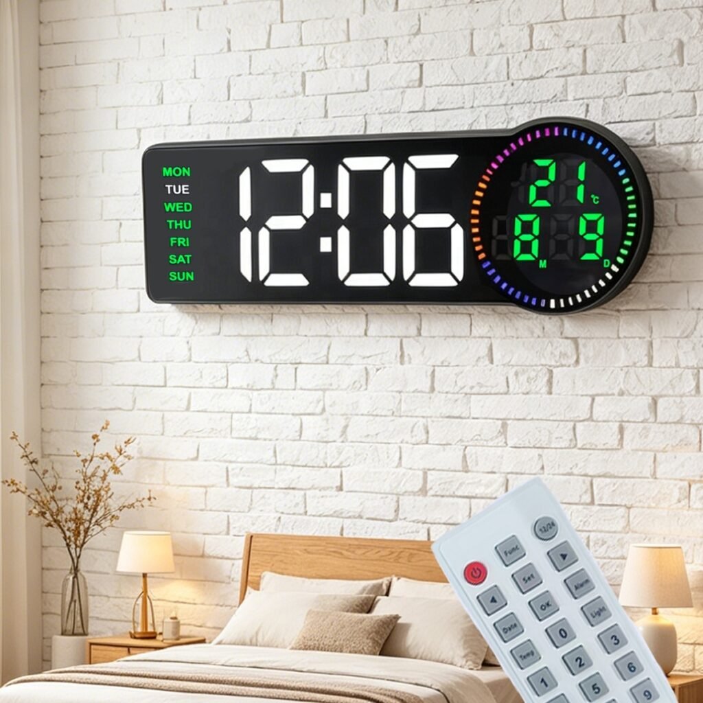 Horloge Murale Numérique LED RGB — Affiche Temps, Date et Température