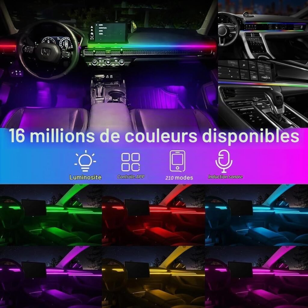 Éclairage Ambiance Voiture LED RGB Fibre Optique