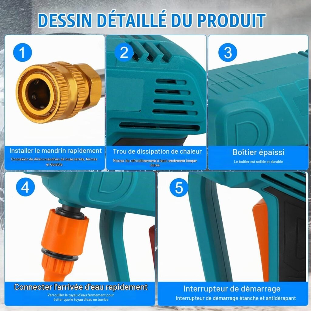 Nettoyeur Haute Pression Sans Fil 30 Bar avec 2 Batteries