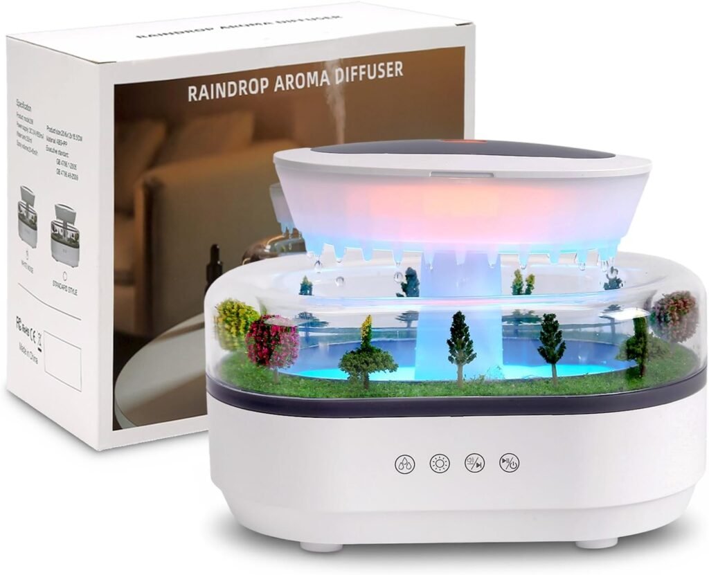 Humidificateur Gouttes de Pluie avec Diffuseur d'Huiles Essentielles