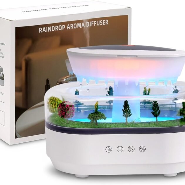 Humidificateur Gouttes de Pluie avec Diffuseur d'Huiles Essentielles
