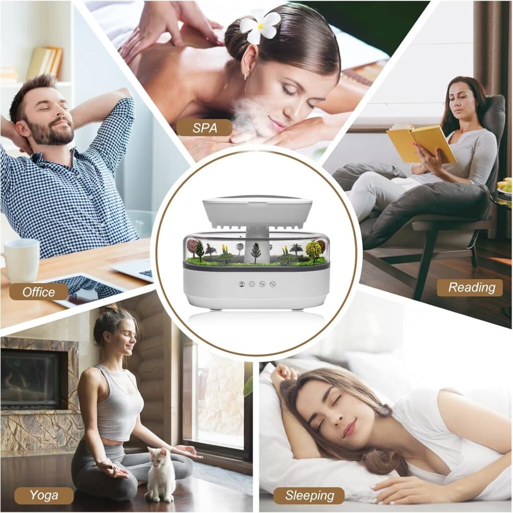 Humidificateur Gouttes de Pluie avec Diffuseur d'Huiles Essentielles