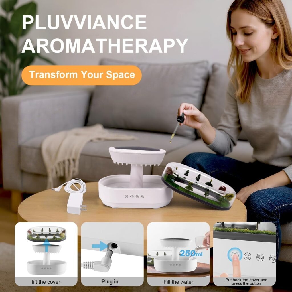 Humidificateur Gouttes de Pluie avec Diffuseur d'Huiles Essentielles