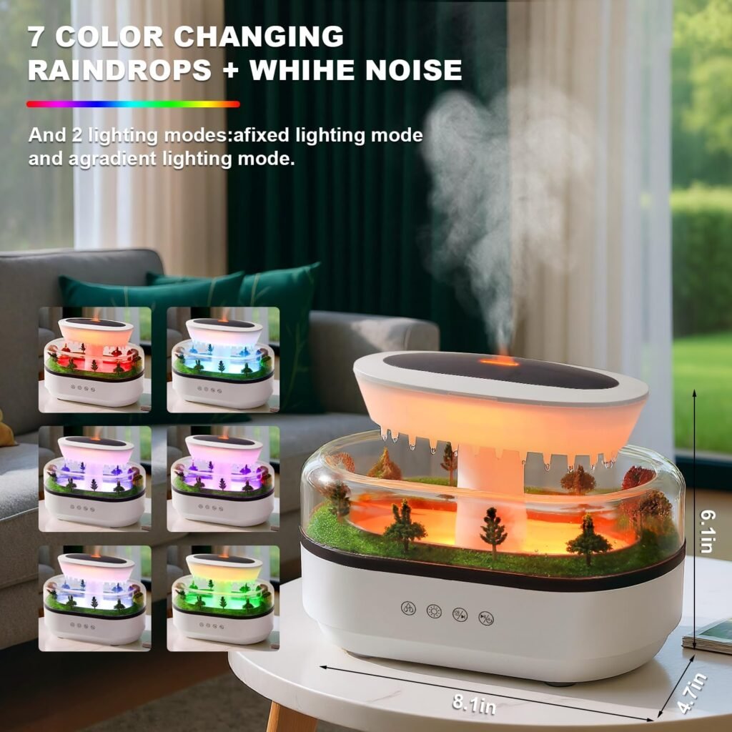 Humidificateur Gouttes de Pluie avec Diffuseur d'Huiles Essentielles