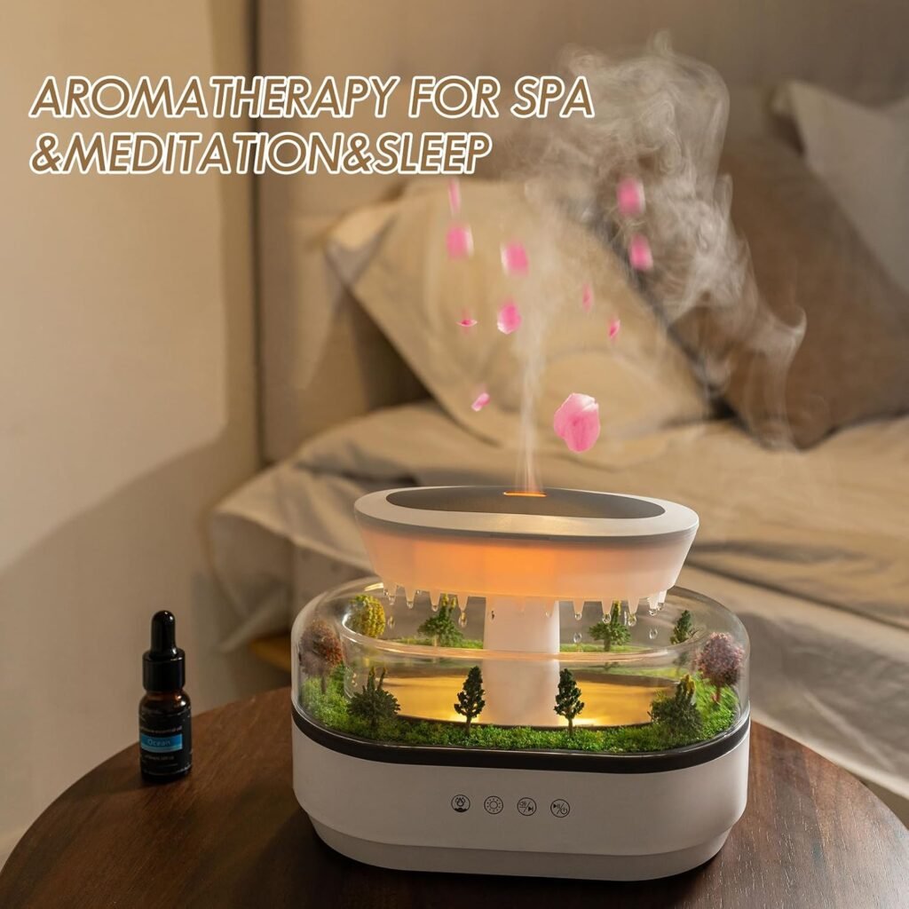 Humidificateur Gouttes de Pluie avec Diffuseur d'Huiles Essentielles