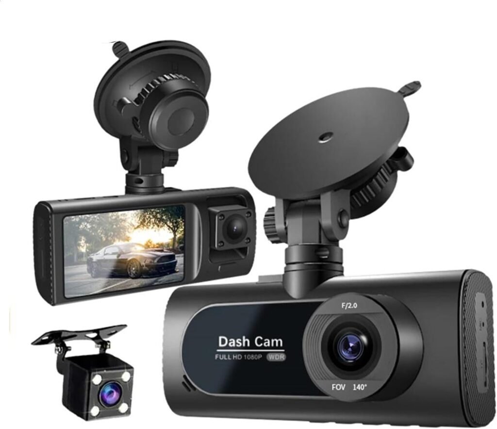 Dashcam triple 3 canaux — Surveillance complète du véhicule