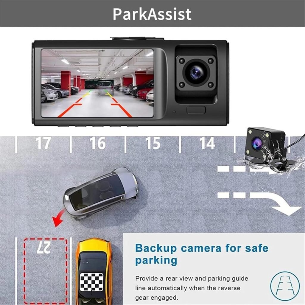 Dashcam triple 3 canaux — Surveillance complète du véhicule