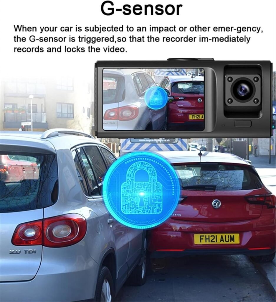 Dashcam triple 3 canaux — Surveillance complète du véhicule