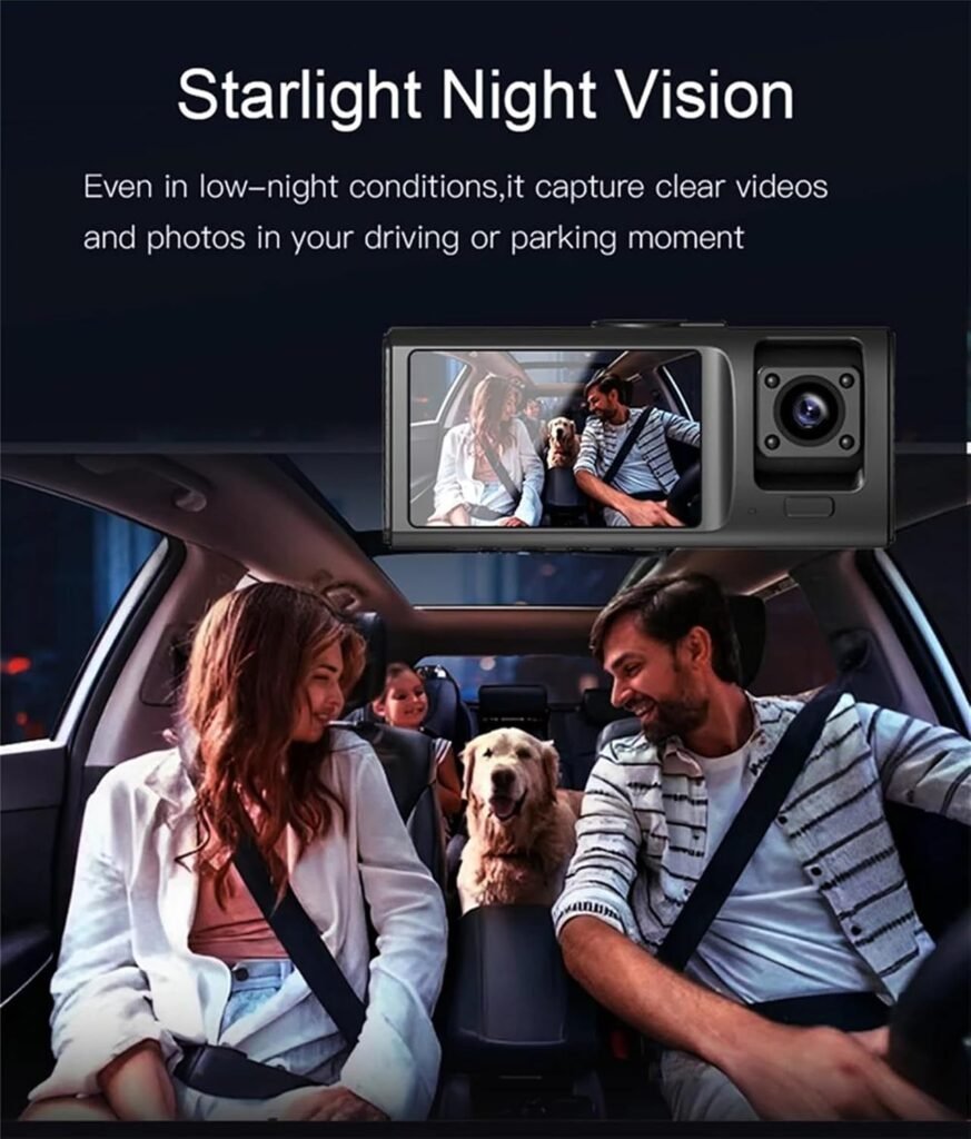 Dashcam triple 3 canaux — Surveillance complète du véhicule