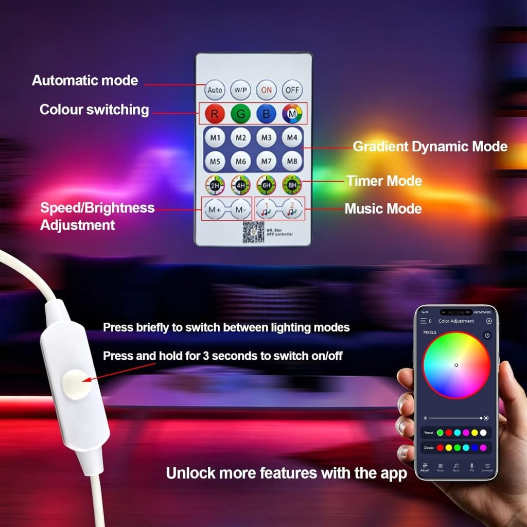 Bande LED RGBIC 5M USB App Control - Éclairage d'ambiance 360°