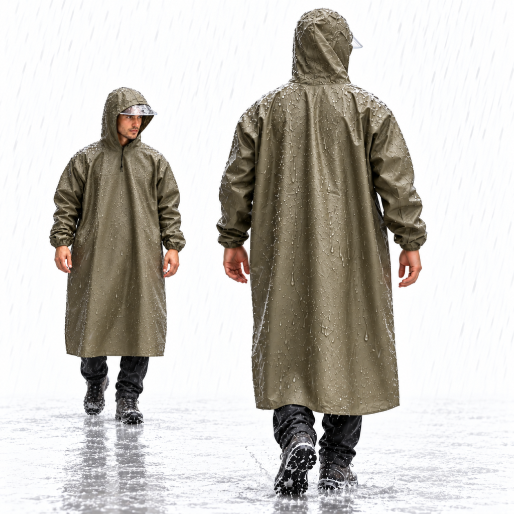 Imperméable Long à Capuche Vert Olive - Protection Totale Pluie & Vent