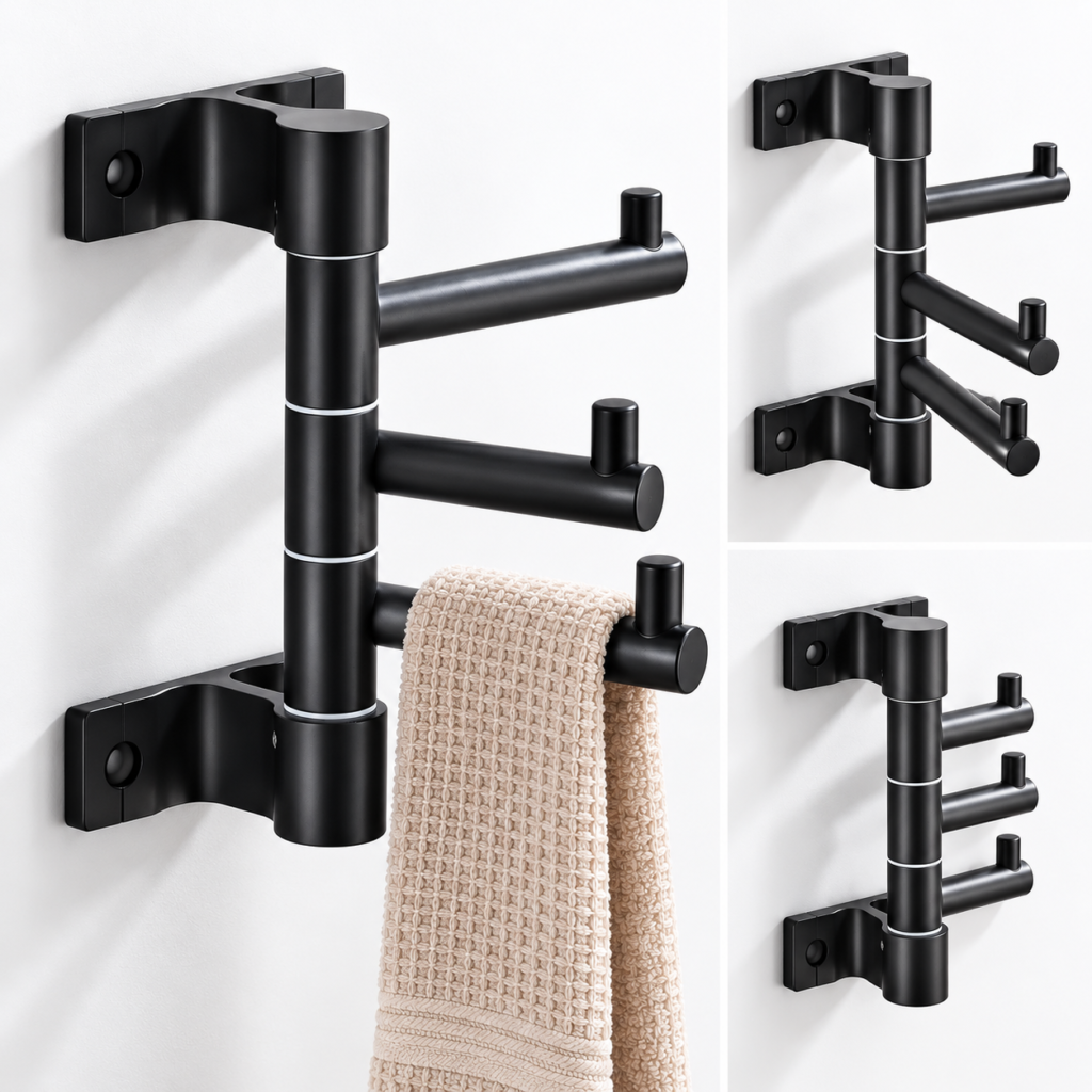 Porte-Serviettes Mural Pivotant 3 Bras - Organisateur de Salle de Bain