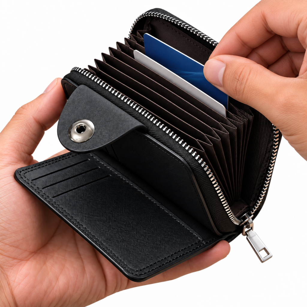 Portefeuille Zippé Simili Cuir Noir - Organisé et Sécurisé