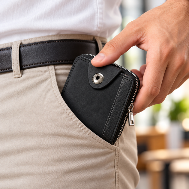 Portefeuille Zippé Simili Cuir Noir - Organisé et Sécurisé