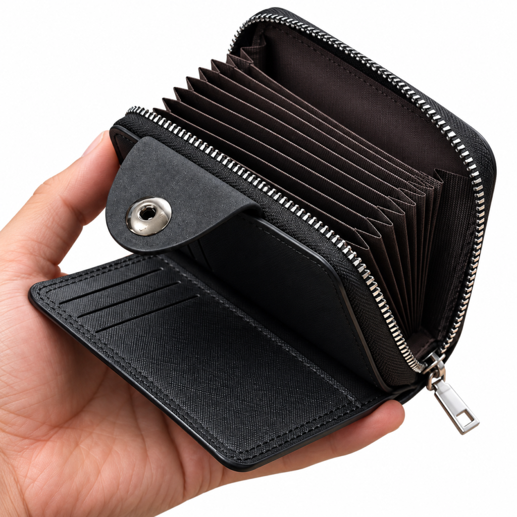 Portefeuille Zippé Simili Cuir Noir - Organisé et Sécurisé