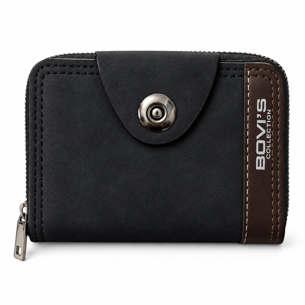 Portefeuille Zippé Simili Cuir Noir - Organisé et Sécurisé