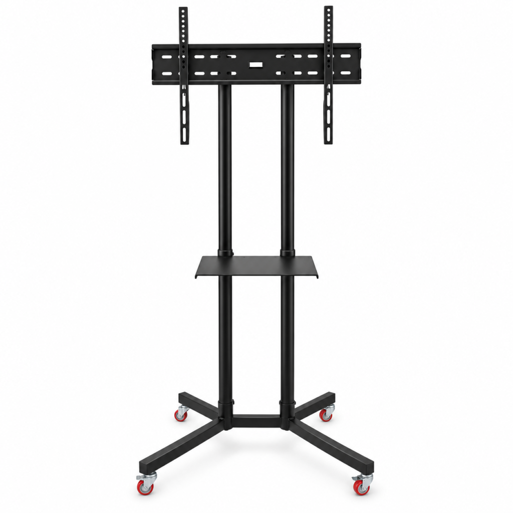 Support TV Mobile sur Roulettes avec Étagère Noir