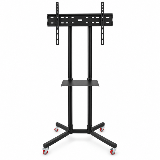 Support TV Mobile sur Roulettes avec Étagère Noir