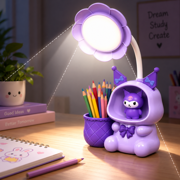 Lampe de Bureau LED Enfant Mignonne avec Porte-Stylo et Taille-Crayon