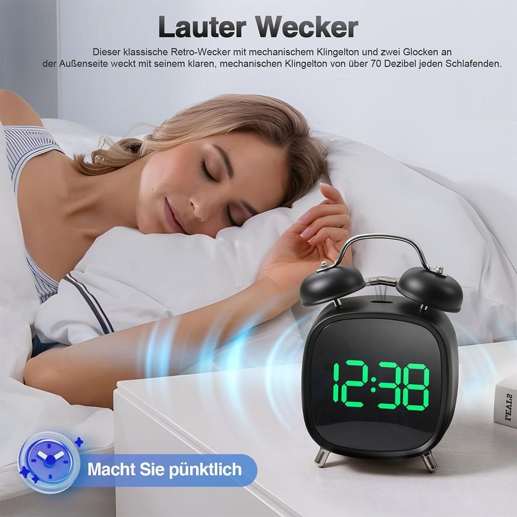 Réveil Numérique et Horloge Digitale avec Minuterie, Contrôle Vocal et Port USB