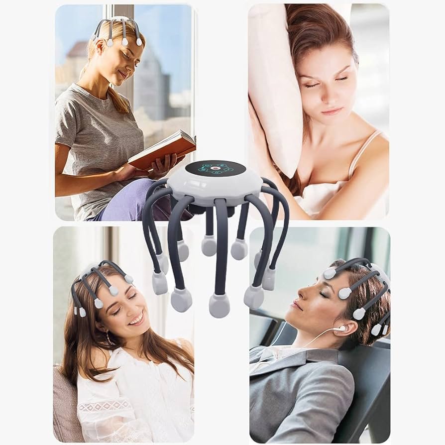 Masseur de Cuir Chevelu Sans Fil 10 Points de Vibration – Rechargeable USB & Relaxation Multi-Fréquences