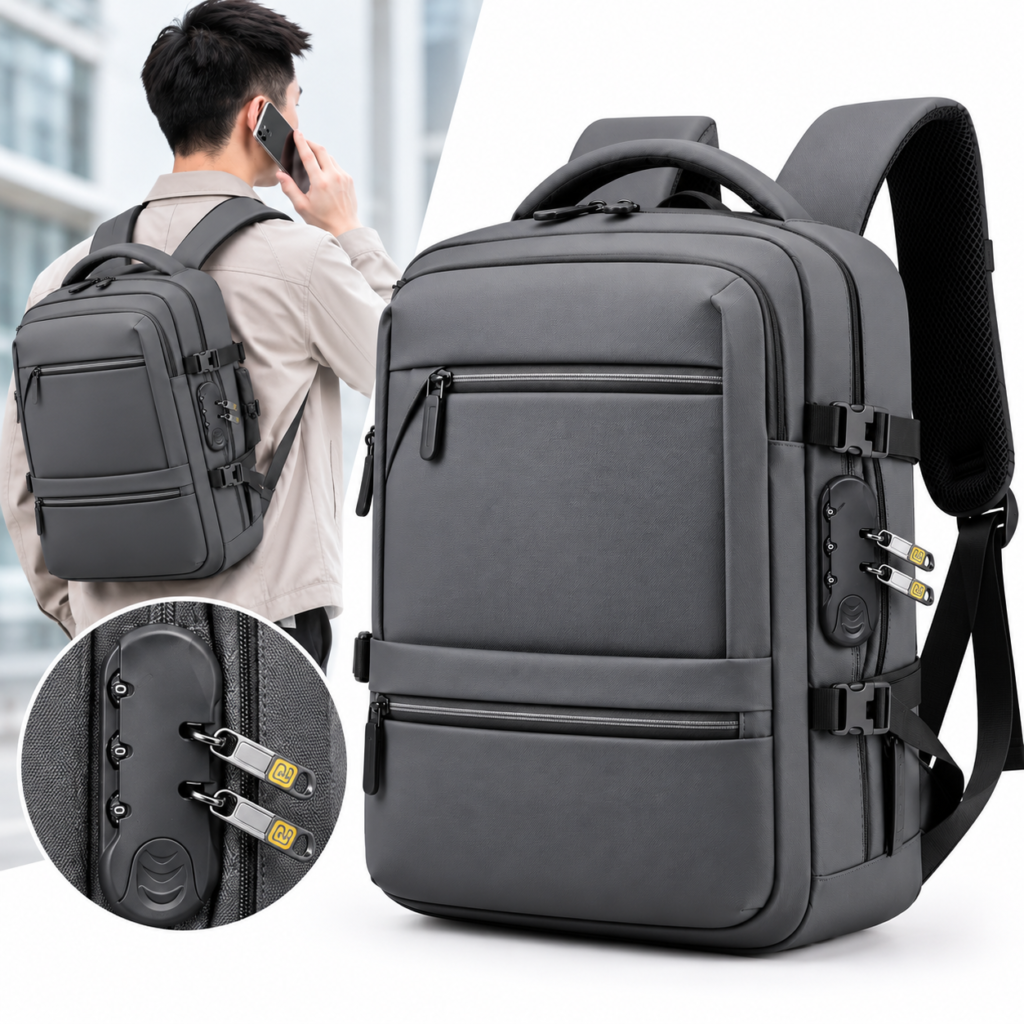 Sac à Dos Grande Capacité Anti-Vol pour PC Portable jusqu'à 17.3" - Gris