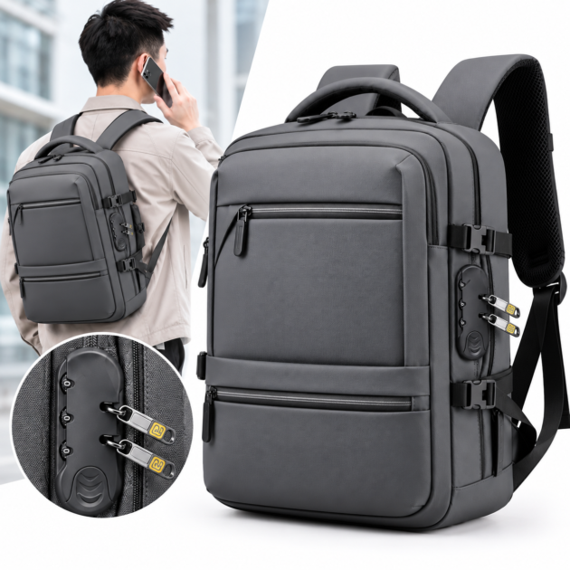 Sac à Dos Grande Capacité Anti-Vol pour PC Portable jusqu'à 17.3" - Gris