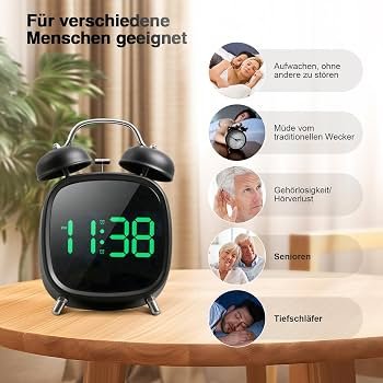 Réveil Numérique et Horloge Digitale avec Minuterie, Contrôle Vocal et Port USB