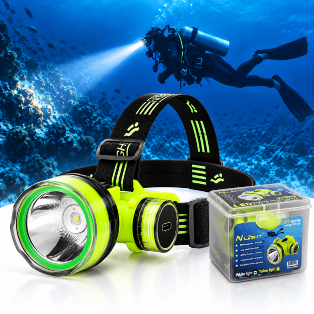 Lampe Frontale de Plongée LED Étanche 15m