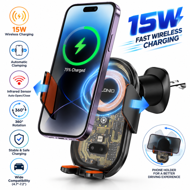 Support Téléphone Voiture Chargeur Sans Fil 15W LDNIO MA30