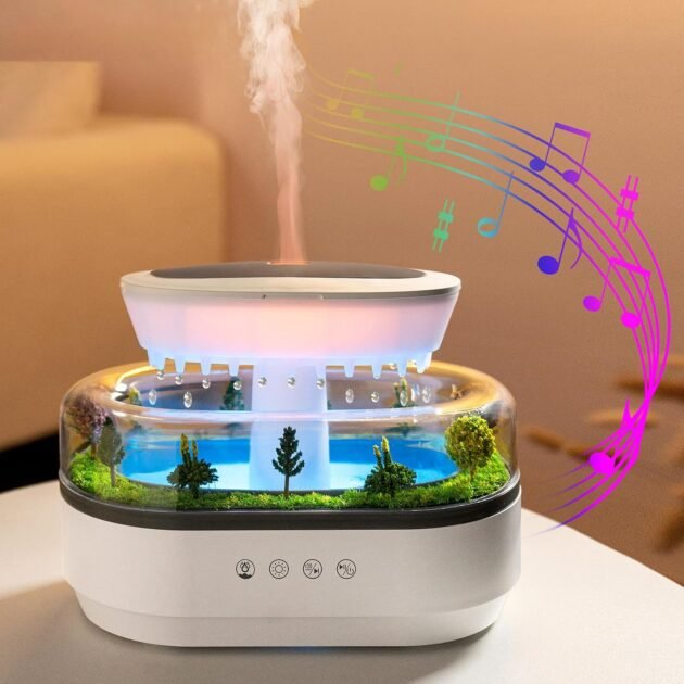Humidificateur Gouttes de Pluie avec Diffuseur d'Huiles Essentielles