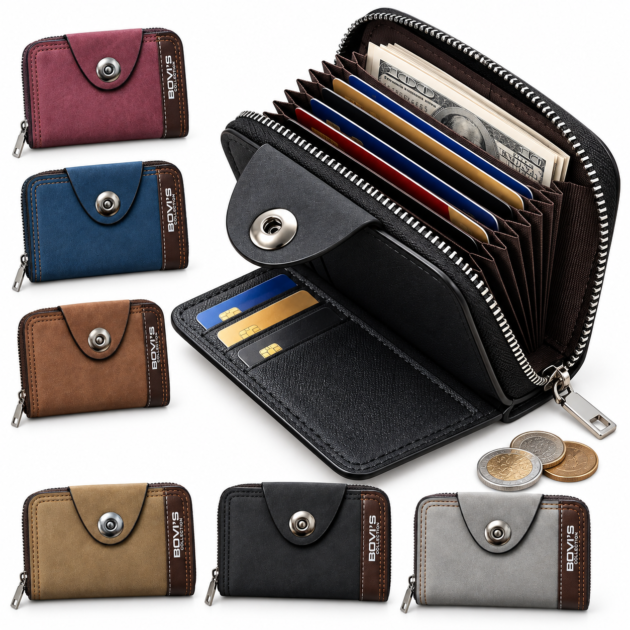 Portefeuille Zippé Simili Cuir Noir - Organisé et Sécurisé