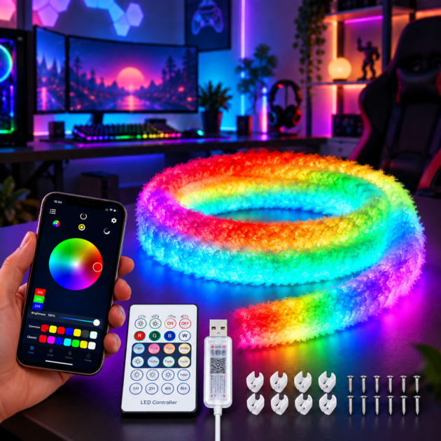 Bande LED RGBIC Intelligente - Éclairage Ambiant 360° USB