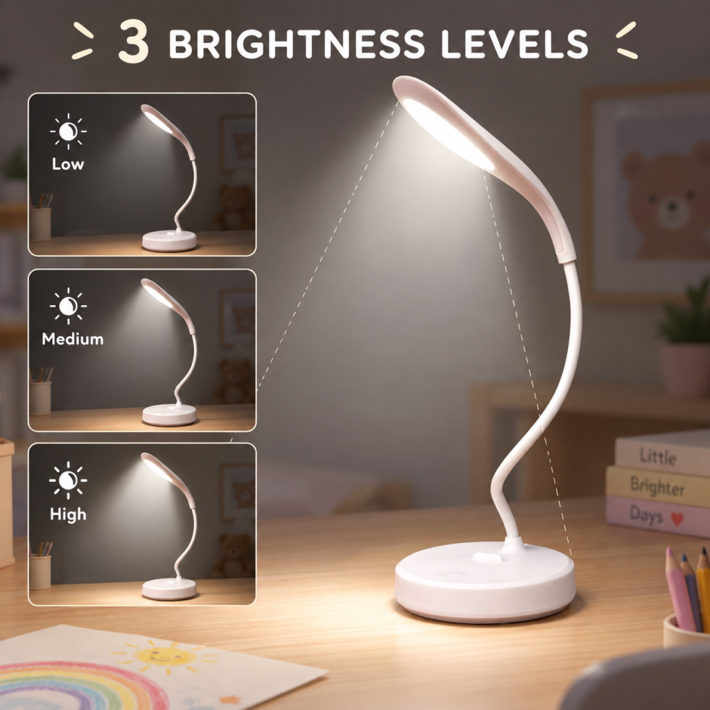 Lampe LED Bureau Flexible Enfant - 3 Niveaux Luminosité