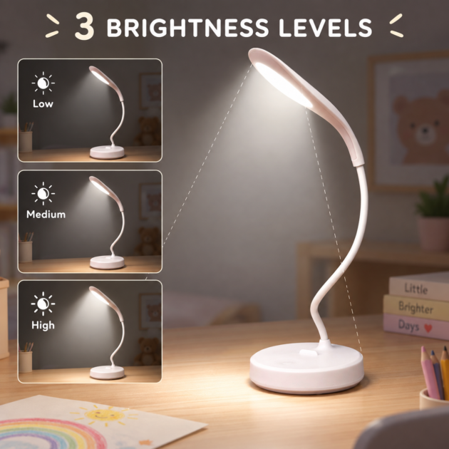 Lampe LED Bureau Flexible Enfant - 3 Niveaux Luminosité